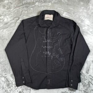 Fender Guitar Da Vinci Shirt Mens Large Black Embroidered Button Up Rock Music